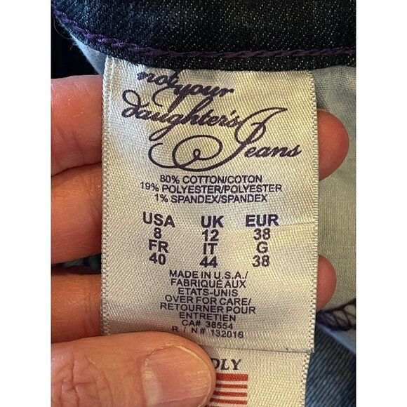 NYDJ Straight Leg Mid Rise Dark Wash Jeans With‎ Jeweled Back Pockets Size 8 - Picture 8 of 12